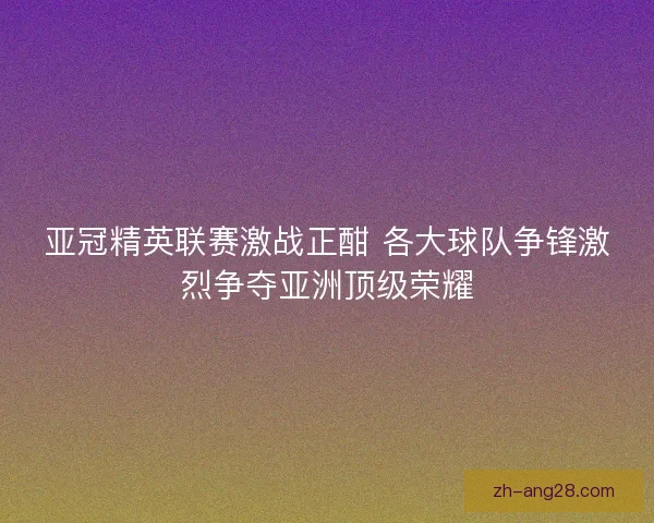 亚冠精英联赛激战正酣 各大球队争锋激烈争夺亚洲顶级荣耀